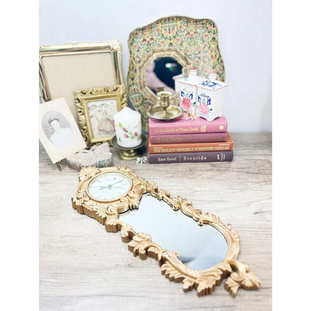 Vintage Gold Clock Mirror: Burwood Home Decor